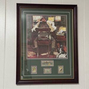 Norman Rockwell's "Beating The Deadline" Commemorative! Stamps & Print Framed
